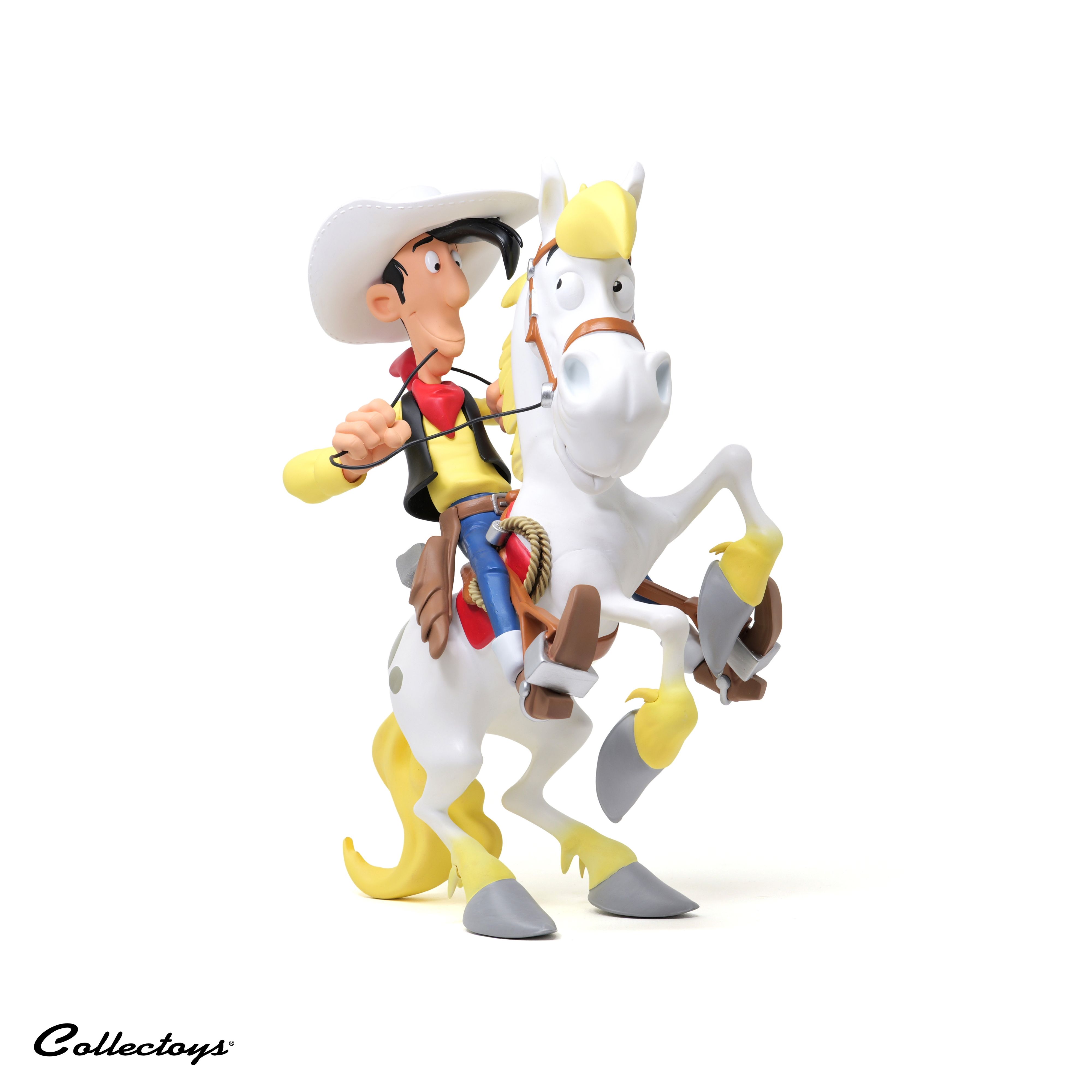 Lucky Luke op een steigerende Jolly Jumper