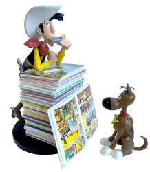 Lucky Luke met stapel boeken