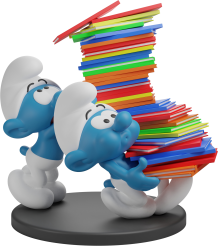 Smurfen met stapel boeken